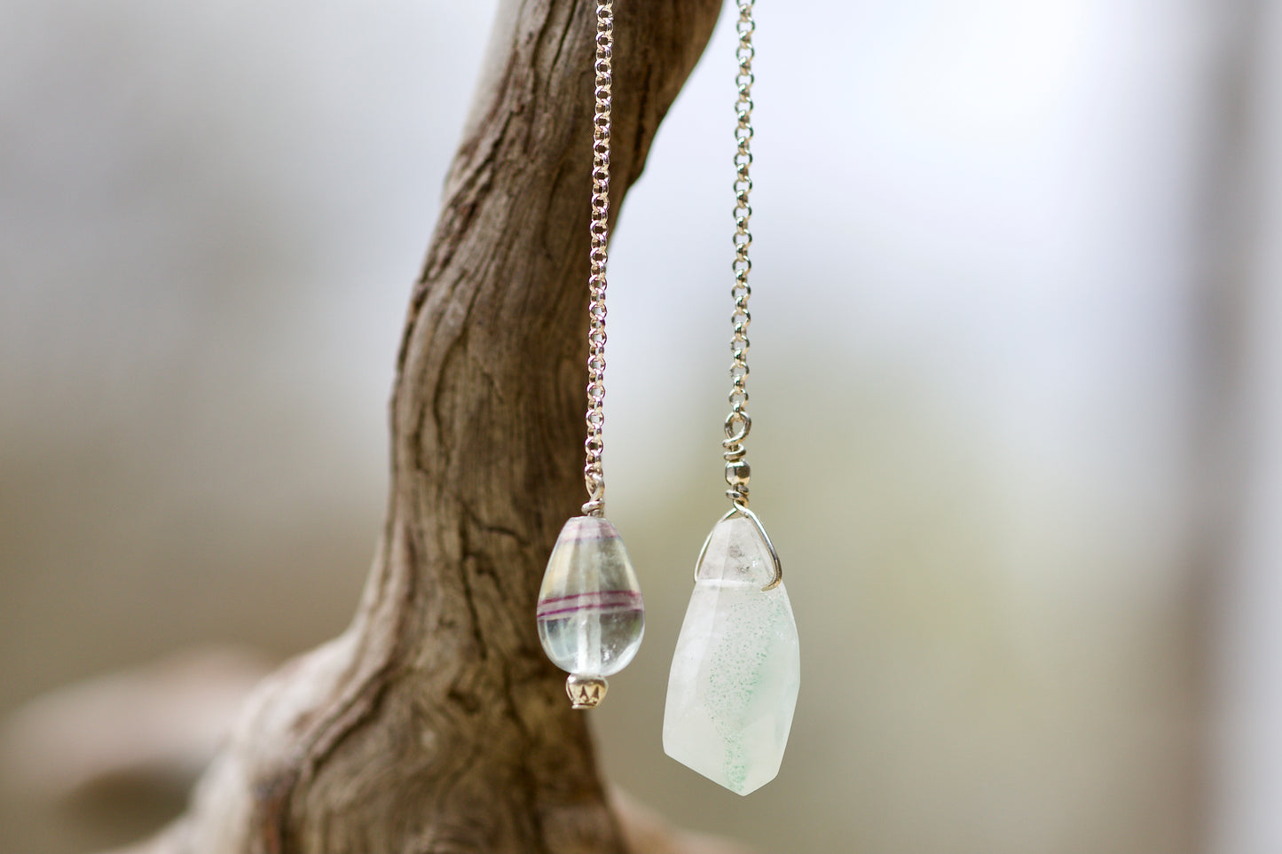 Fluorite, Green Phantom Quartz, Thai and Sterling Silver Double-sided Pendulum