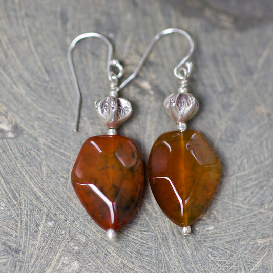 Agate, Thai and Sterling Silver Earrings