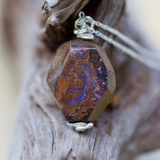 Boulder Opal, Thai and Sterling Silver Pendant Necklace