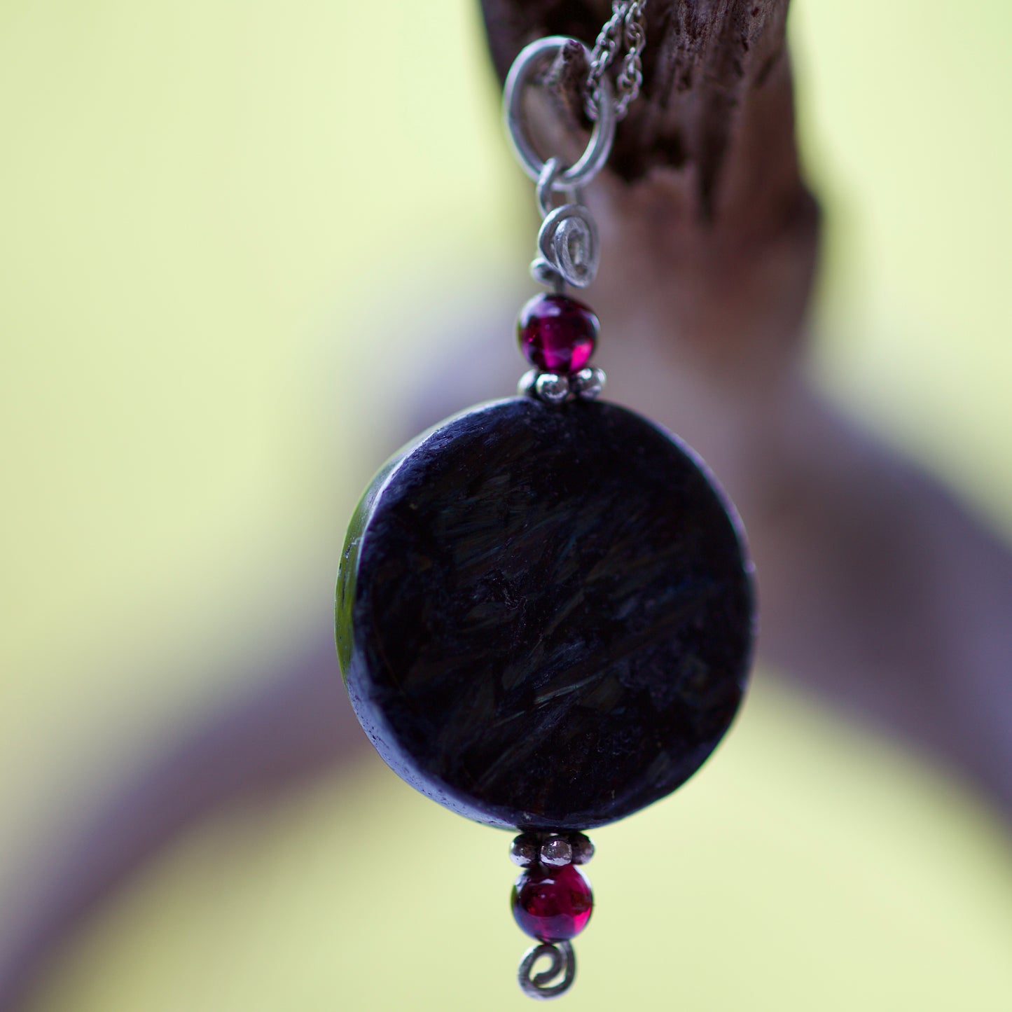 Hypersthene, Garnet, and Sterling Silver Pendant Necklace