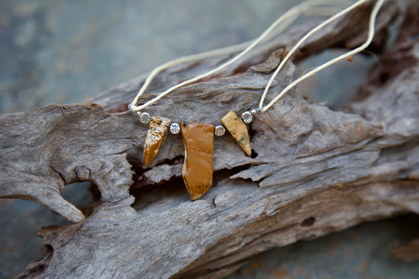 Picture Jasper, Hemp, Thai and Sterling Silver Necklace