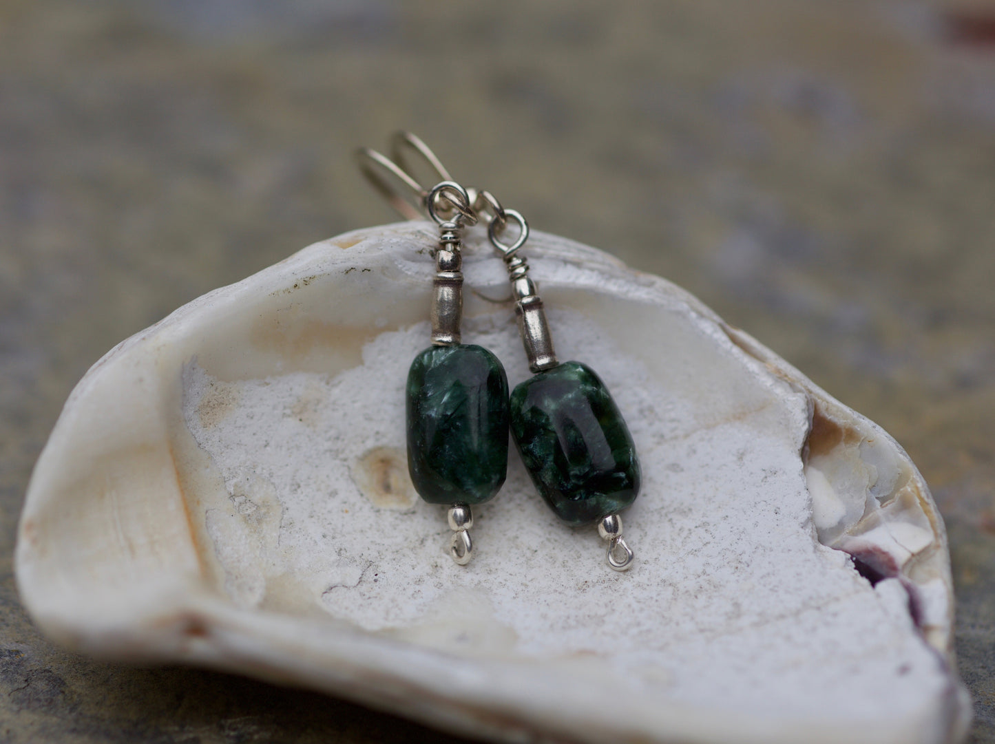 Seraphinite, Thai and Sterling Silver Earrings