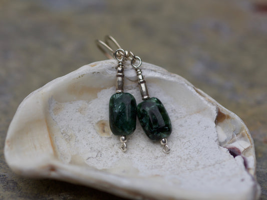 Seraphinite, Thai and Sterling Silver Earrings
