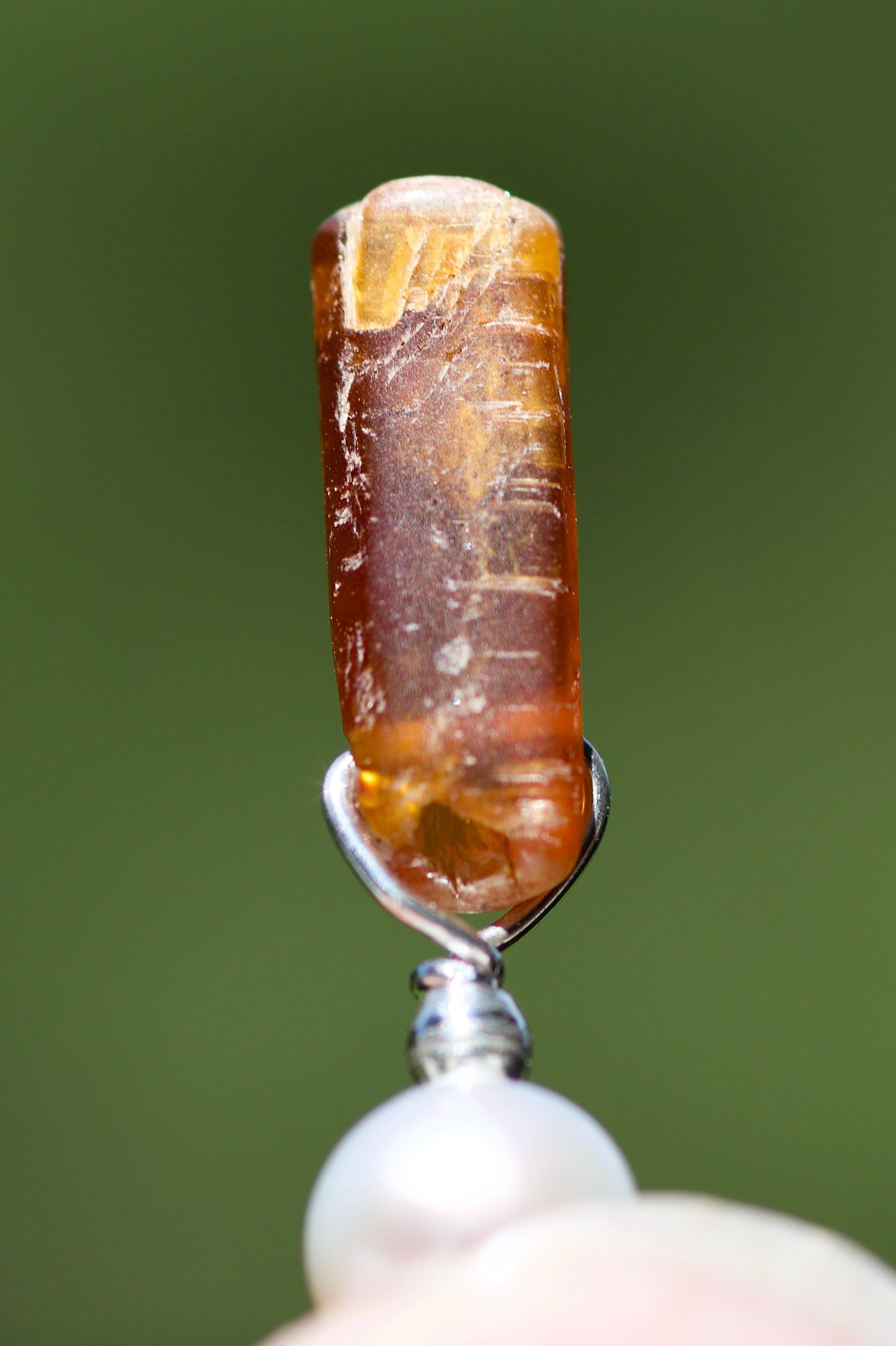 Freshwater Pearl, Orange Kyanite, and Sterling Silver Pendant Necklace