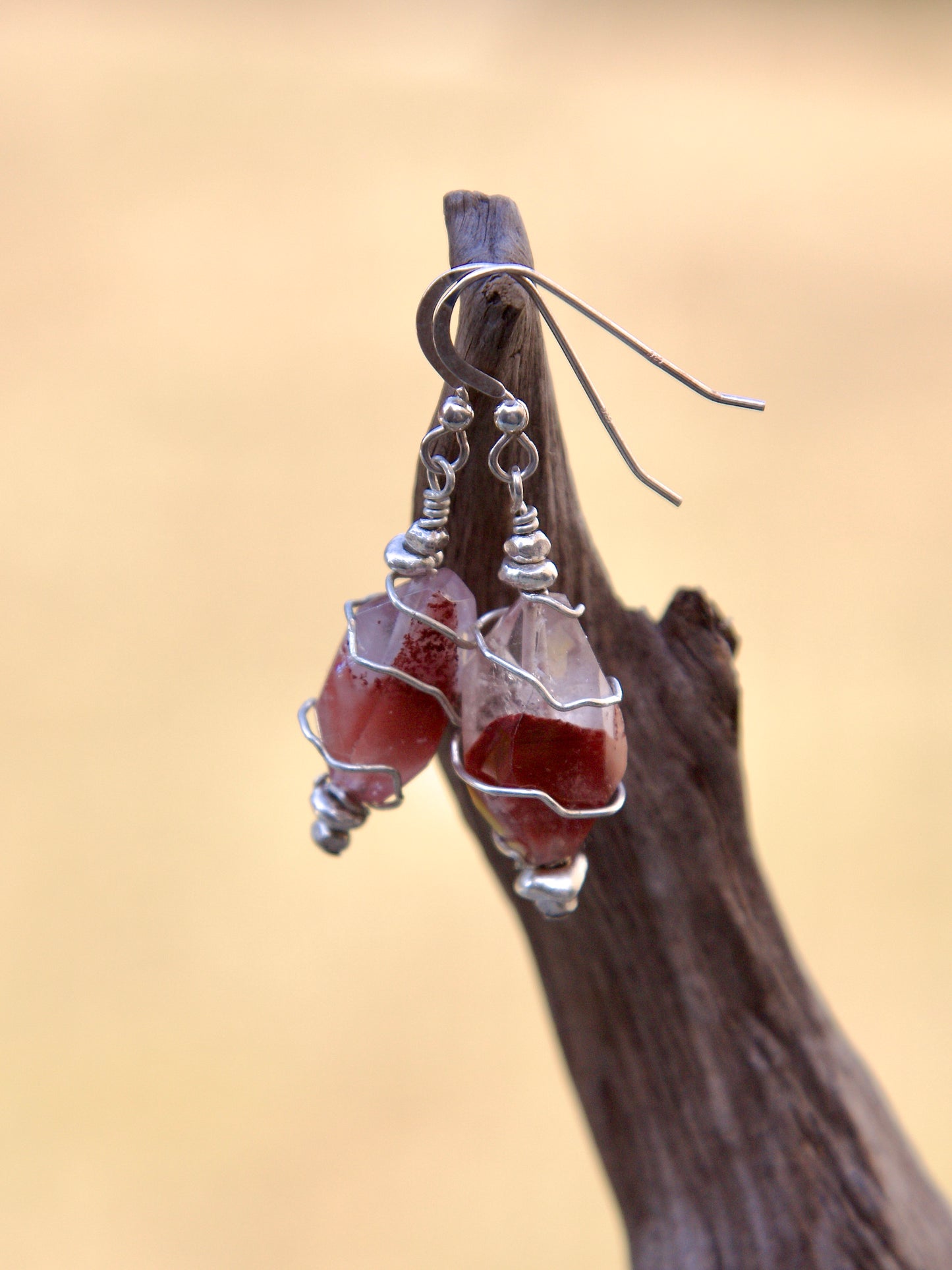 Red Phantom Quartz, Thai and Sterling Silver Earrings