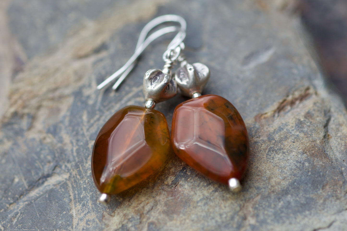 Agate, Thai and Sterling Silver Earrings