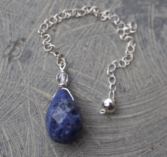 Sodalite, Clear Quartz, and Sterling Silver Pendulum