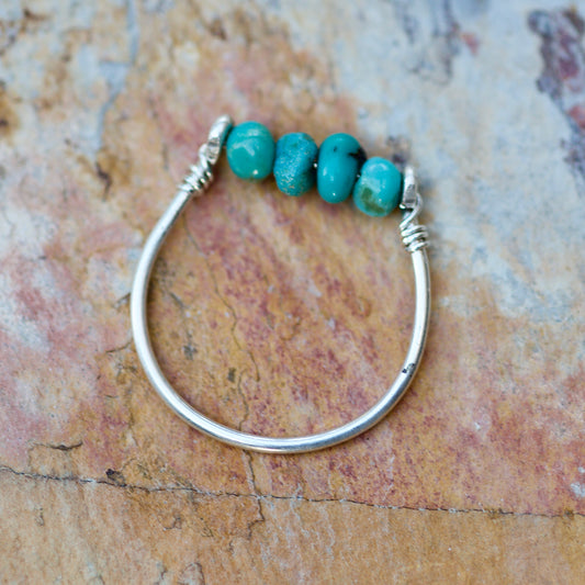 Turquoise and Sterling Silver Wire Ring, size 11