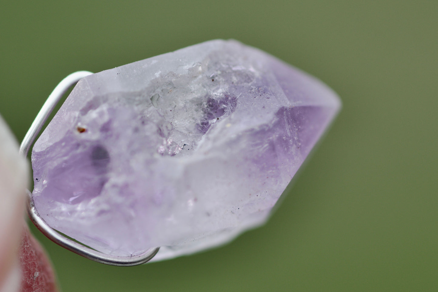 Double Termination Amethyst Crystal, Labradorite, and Sterling Silver Pendant Necklace