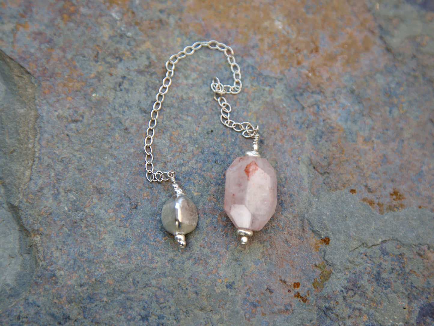 Hematite Quartz, Thai and Sterling Silver Double-sided Pendulum