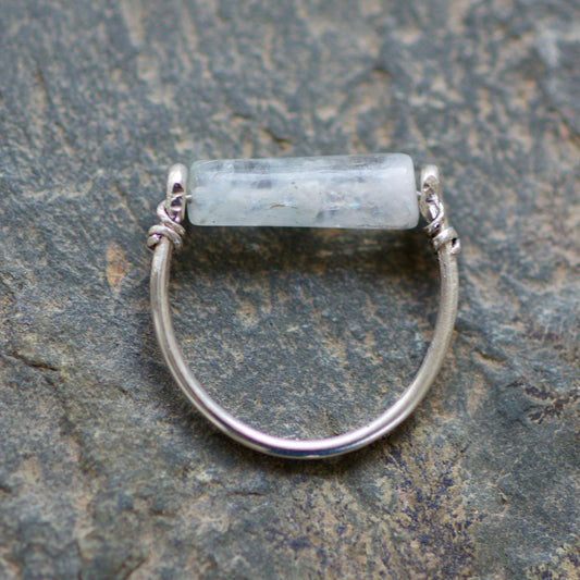 Rainbow Moonstone and Sterling Silver Wire Ring, size 5.75