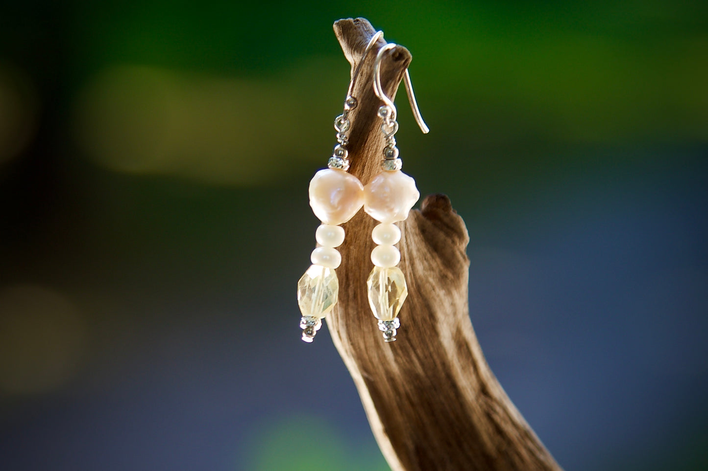 Salt Pearl, Freshwater Pearl, Citrine, and Sterling Silver Necklace and Earrings Set