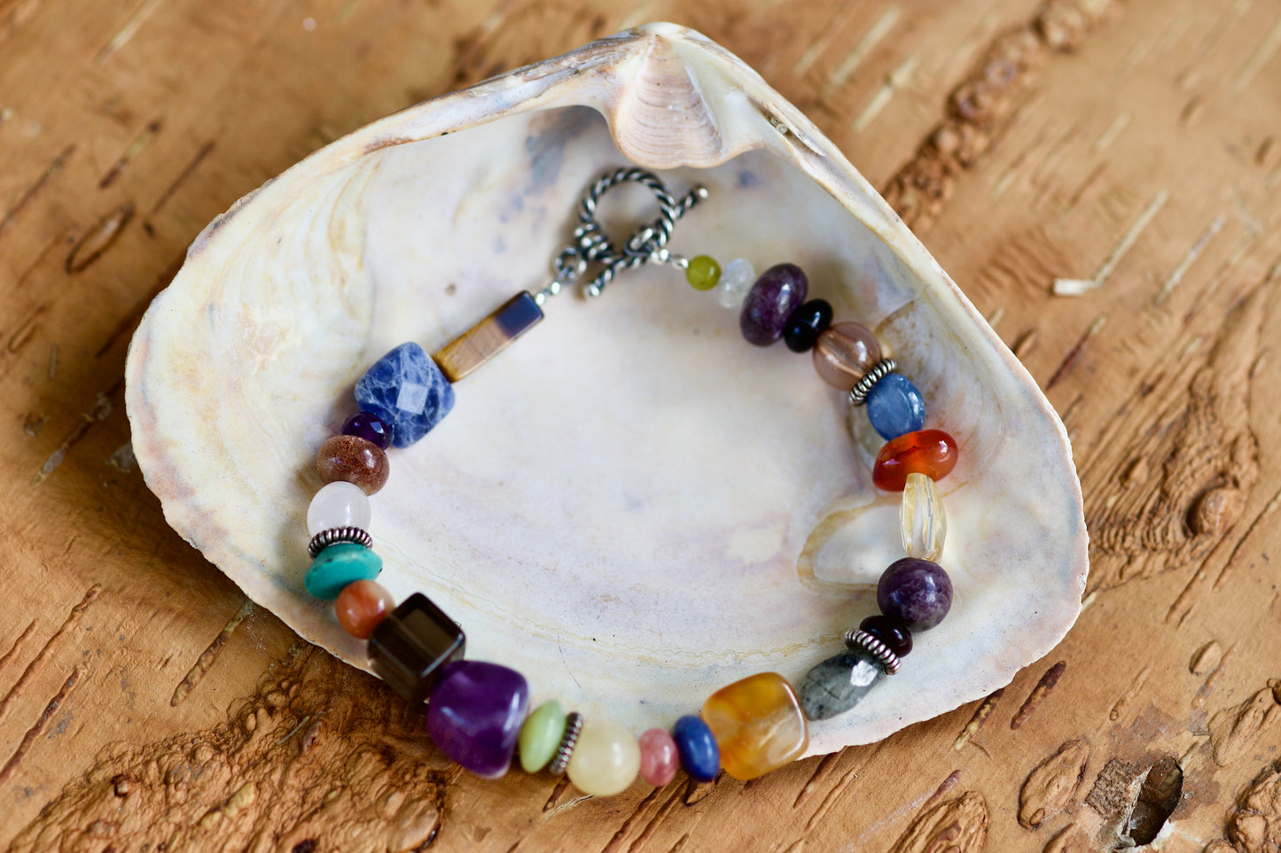 Multi-Stone and Sterling Silver Bracelet to fit a 7" wrist