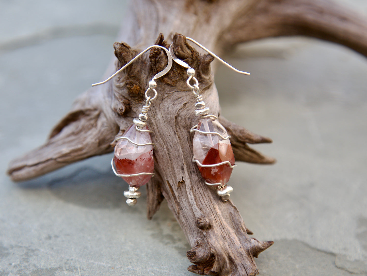 Red Phantom Quartz, Thai and Sterling Silver Earrings