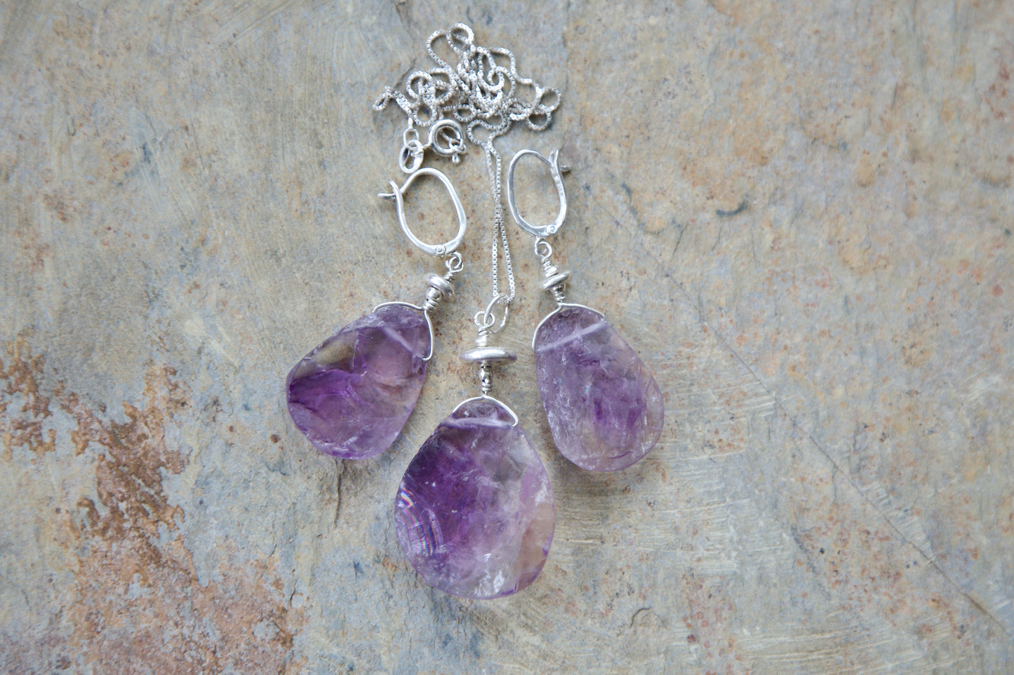 Ametrine, Thai and Sterling Silver Earrings and Pendant Necklace Set