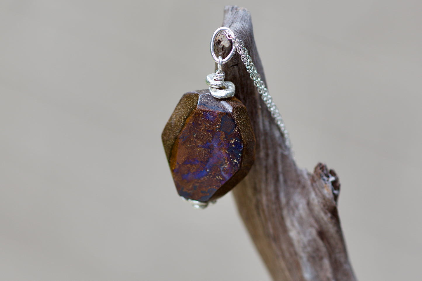 Boulder Opal, Thai and Sterling Silver Pendant Necklace