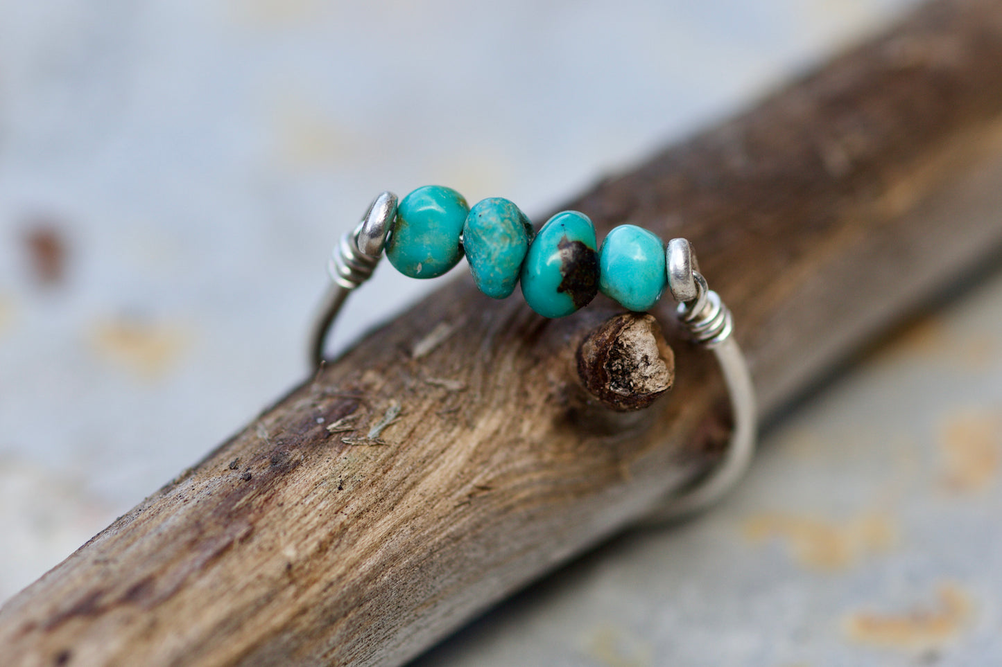 Turquoise and Sterling Silver Wire Ring, size 11