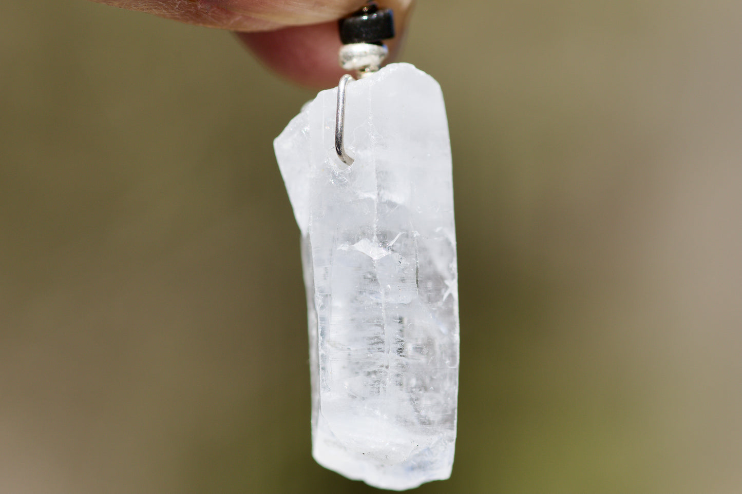 Black Banded Agate, Obsidian, Clear Quartz Warrior and Dolphin Crystal, and Sterling Silver Double-sided Pendulum