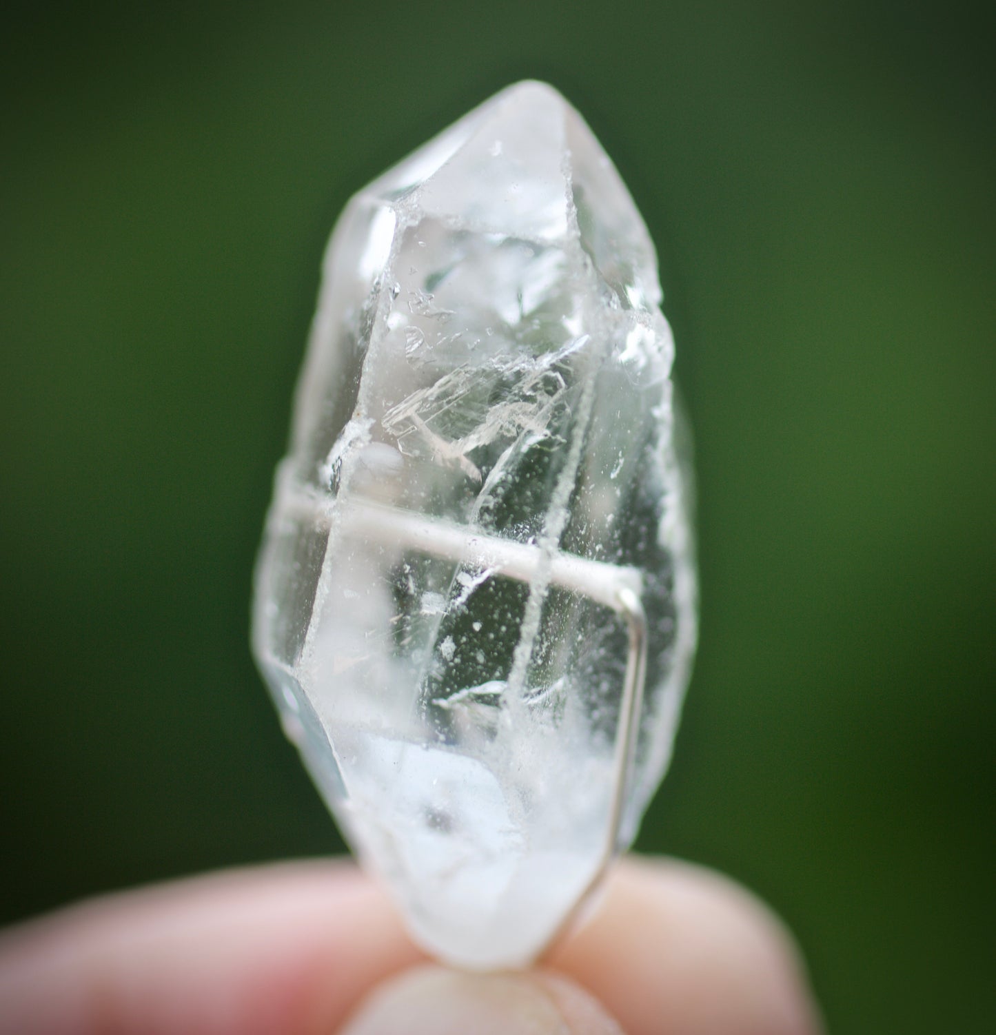 Double Termination Clear Quartz Warrior Crystal, Botswana Agate, and Sterling Silver Double-sided Pendulum