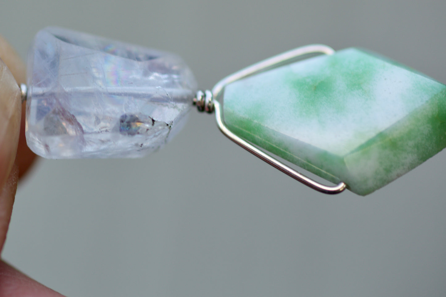 Rainbow Moonstone, Chrysoprase, and Sterling Silver Pendant Necklace