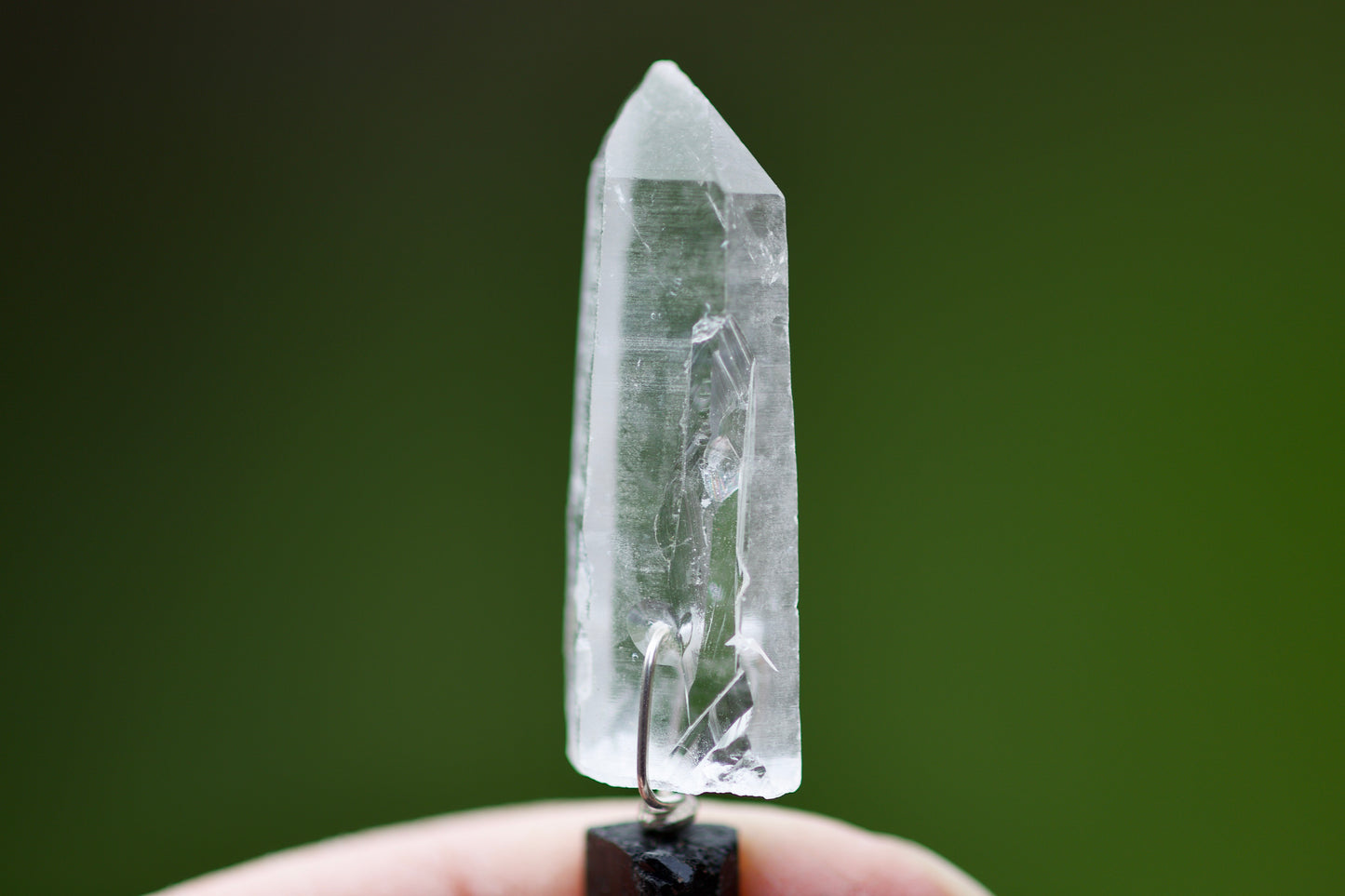 Clear Quartz Crystal Point, Red Coral, Black Tourmaline, and Sterling Silver Pendant on a Leather Cord Necklace