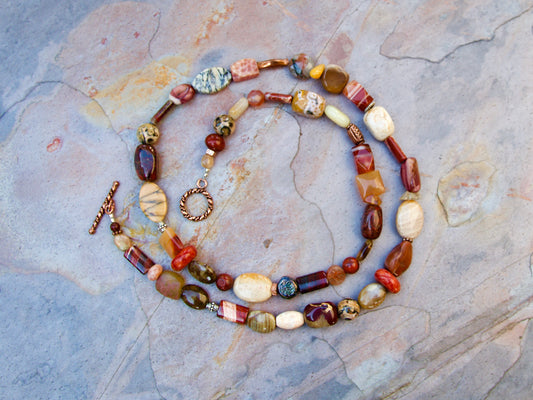 Orange Multi-stone, Sterling Silver, and Copper Necklace