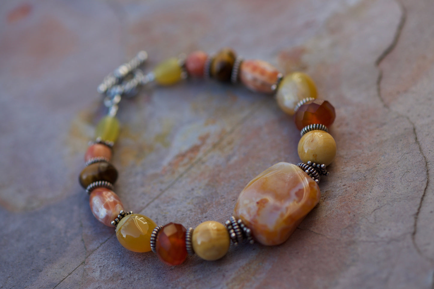 Yellow and Orange Stones Bracelet to fit a 7 inch wrist