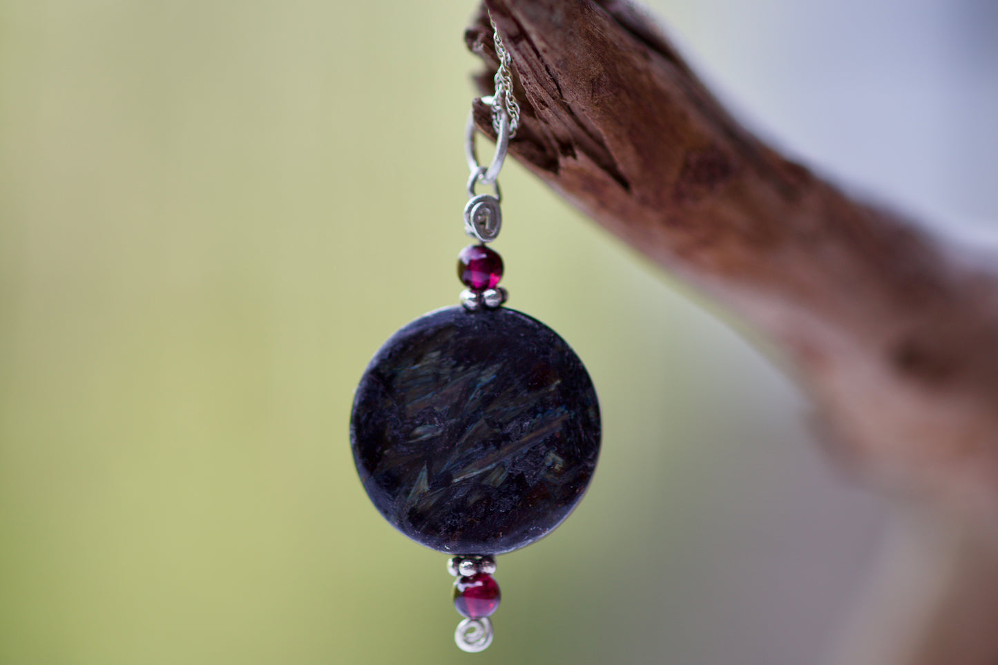 Hypersthene, Garnet, and Sterling Silver Pendant Necklace