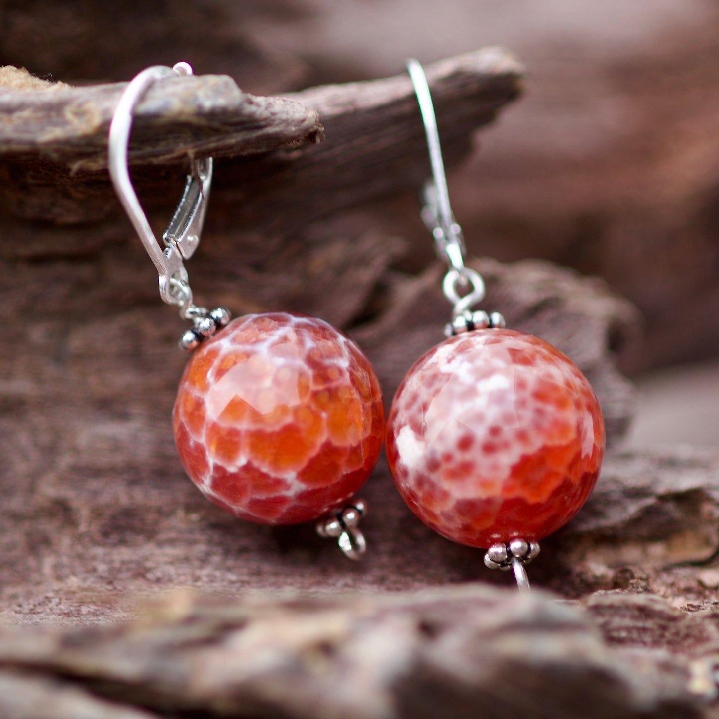 Snakeskin Agate and Sterling Silver Earrings