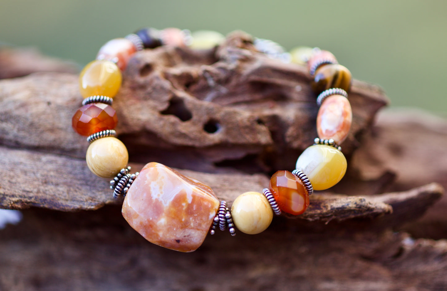 Yellow and Orange Stones Bracelet to fit a 7 inch wrist