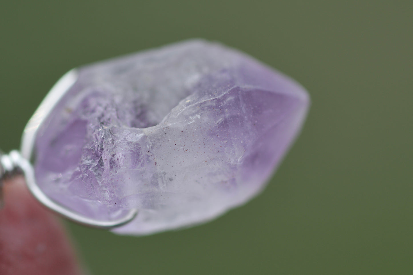 Double Termination Amethyst Crystal, Labradorite, and Sterling Silver Pendant Necklace