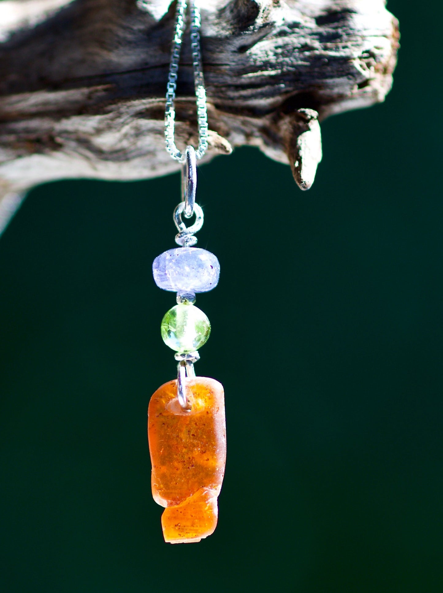 Petite Tanzanite, Peridot, Orange Kyanite, and Sterling Silver Pendant Necklace