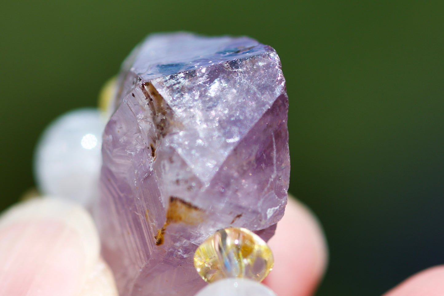 Amethyst Crystal Point with Inclusions, Clear Quartz, Milky Quartz, Iolite, and Sterling Silver Necklace