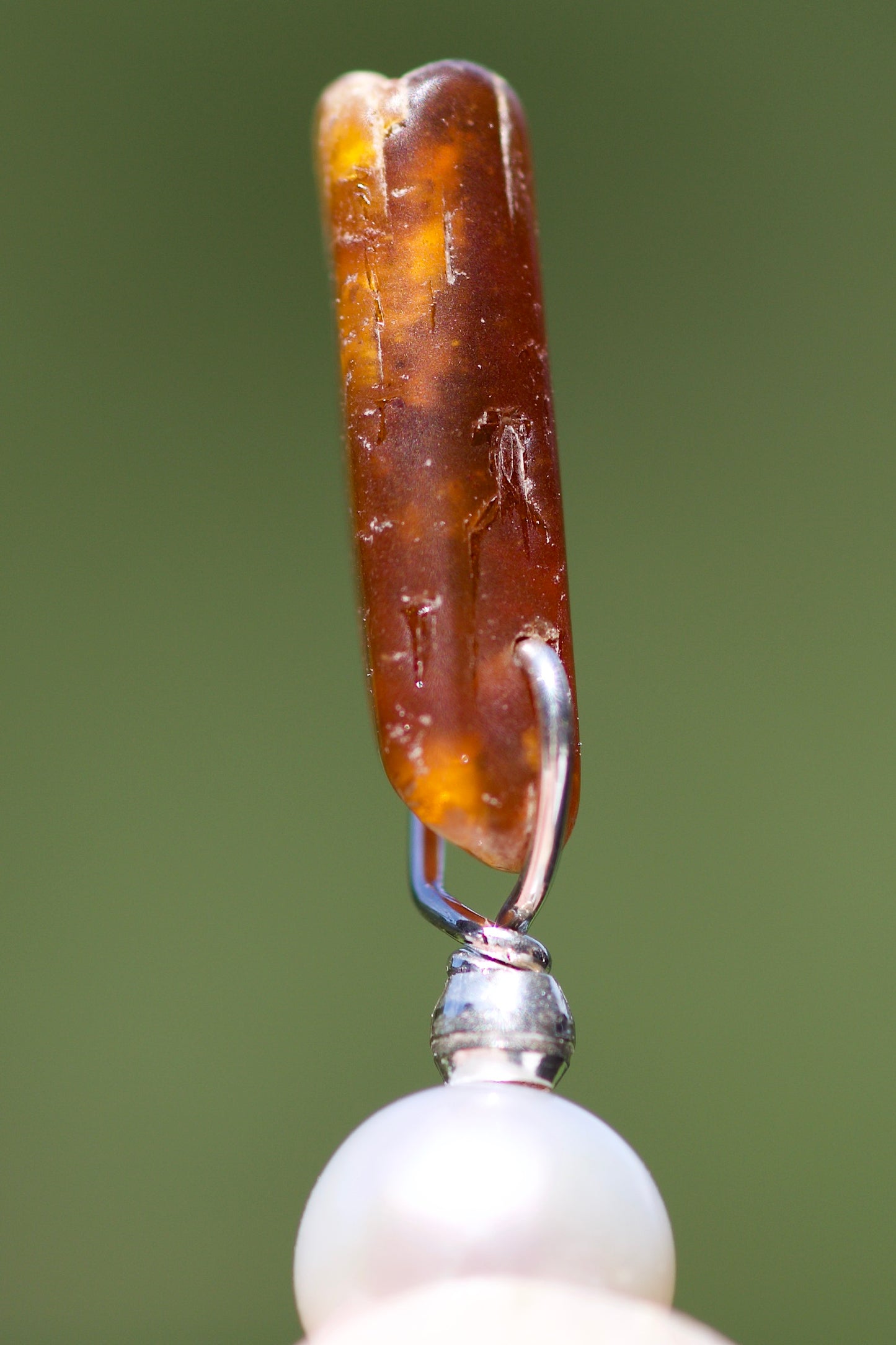 Freshwater Pearl, Orange Kyanite, and Sterling Silver Pendant Necklace