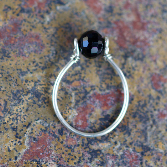 Faceted Garnet and Sterling Silver Wire Ring, size 10.25