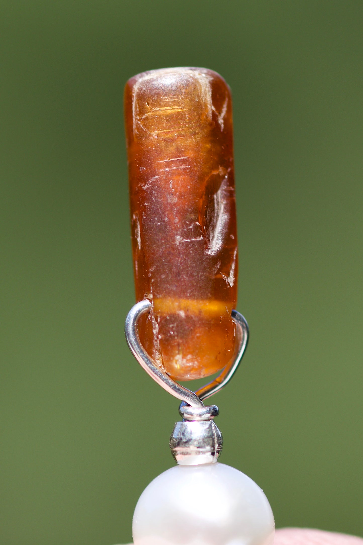 Freshwater Pearl, Orange Kyanite, and Sterling Silver Pendant Necklace