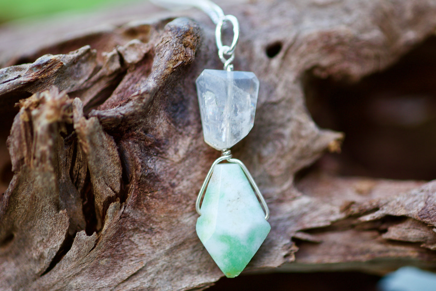 Rainbow Moonstone, Chrysoprase, and Sterling Silver Pendant Necklace