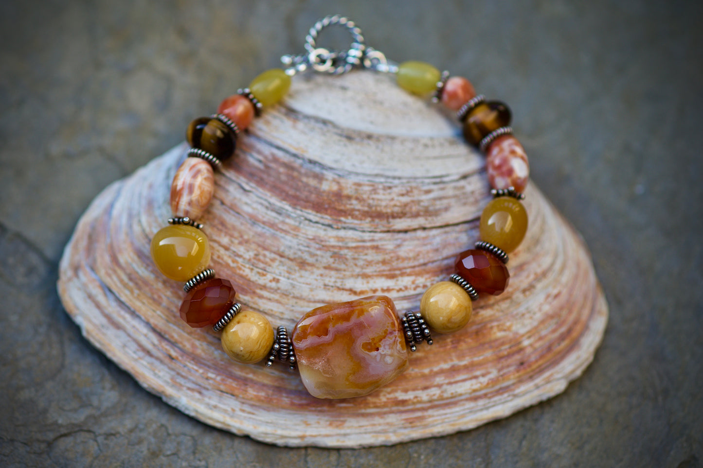 Yellow and Orange Stones Bracelet to fit a 7 inch wrist
