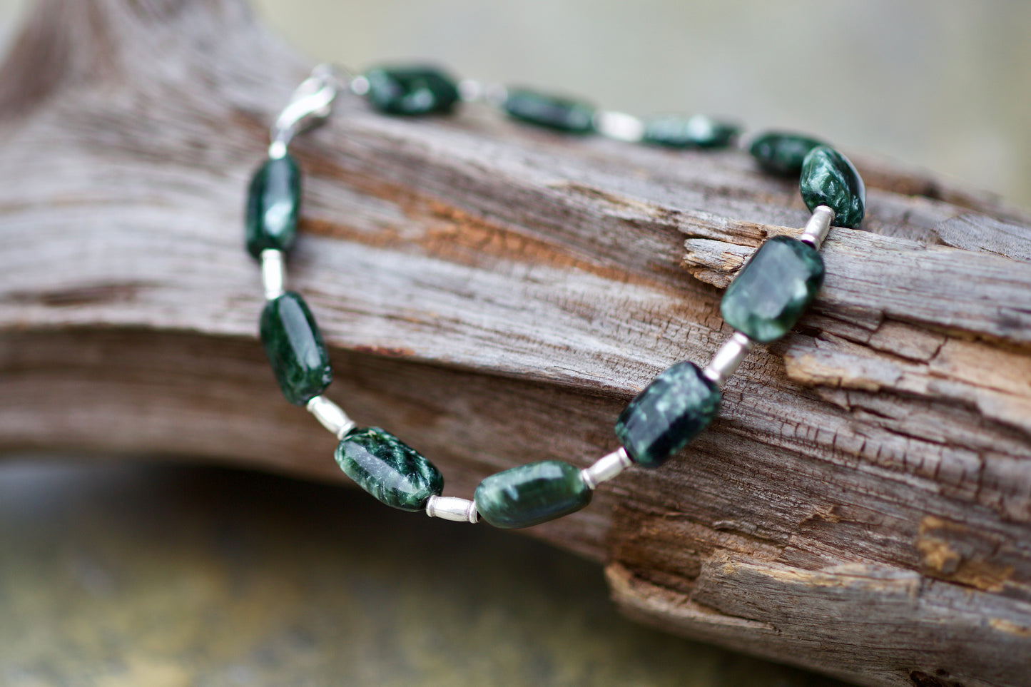 Seraphinite, Thai and Sterling Silver Bracelet to fit a 7.25 inch wrist