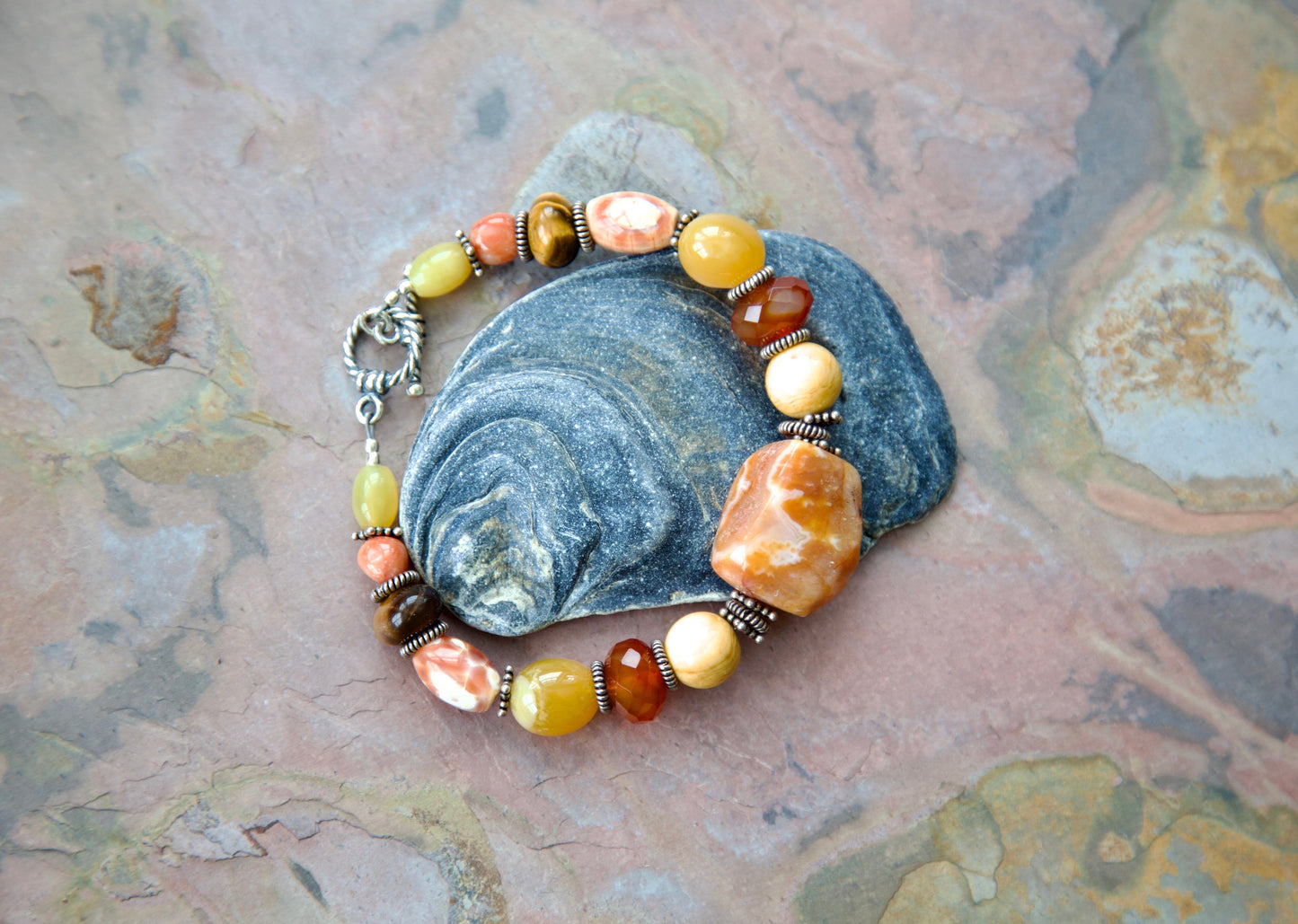 Yellow and Orange Stones Bracelet to fit a 7 inch wrist