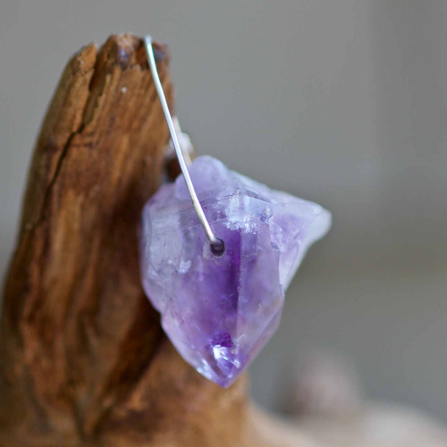 Petite Double Termination Amethyst Crystal and Sterling Silver Pendant Necklace