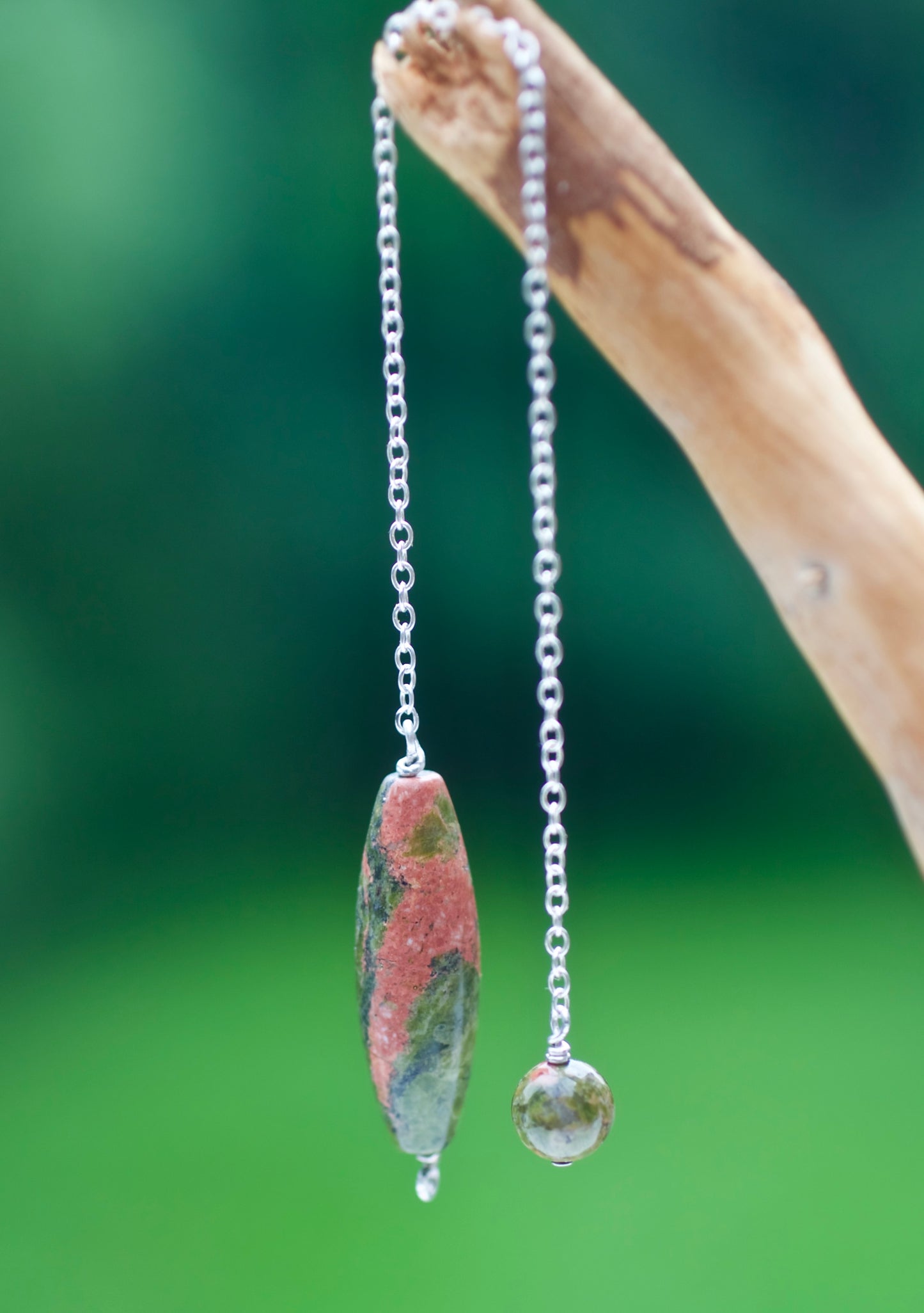 Unakite and Sterling Silver Double-sided Pendulum