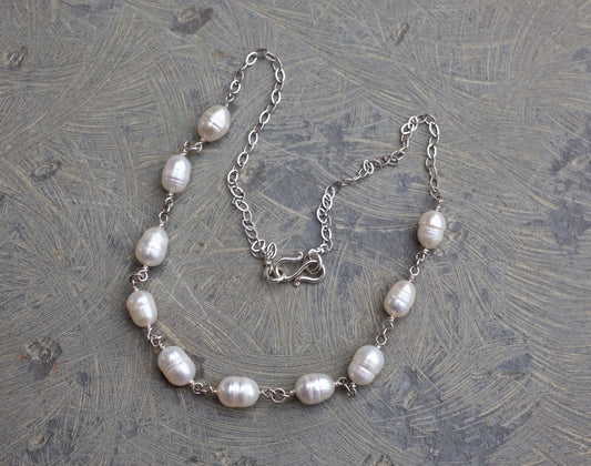 Freshwater Ring Pearls and Sterling Silver Choker Necklace