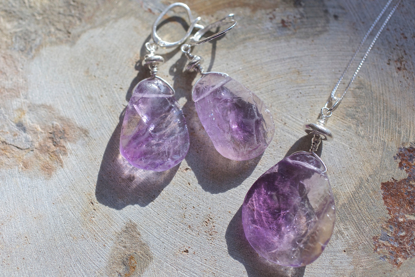 Ametrine, Thai and Sterling Silver Earrings and Pendant Necklace Set