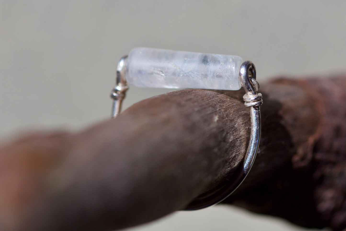 Rainbow Moonstone and Sterling Silver Wire Ring, size 5.75