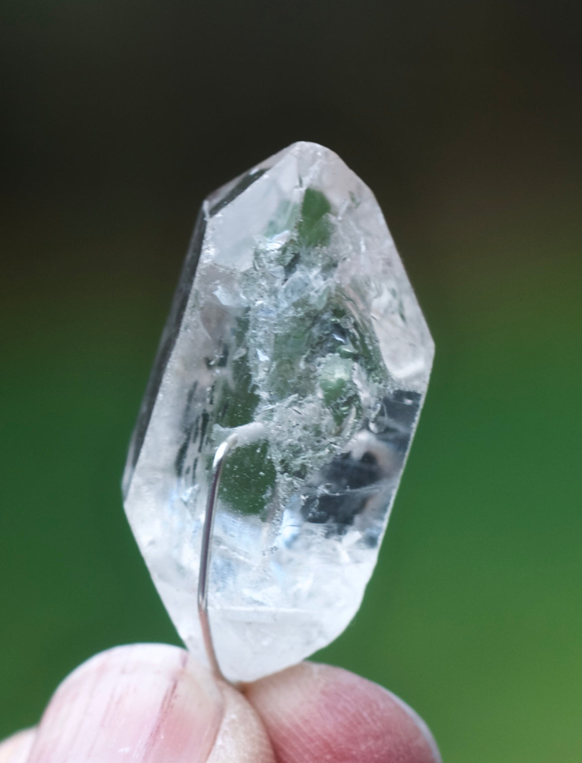 Double Termination Clear Quartz Warrior Crystal, Botswana Agate, and Sterling Silver Double-sided Pendulum
