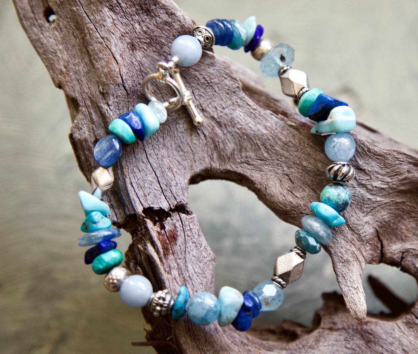 Blue Stones, Thai and Sterling Silver Bracelet to fit an 8 inch wrist