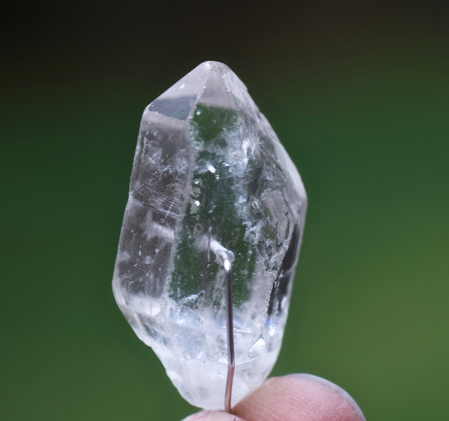 Double Termination Clear Quartz Warrior Crystal, Botswana Agate, and Sterling Silver Double-sided Pendulum