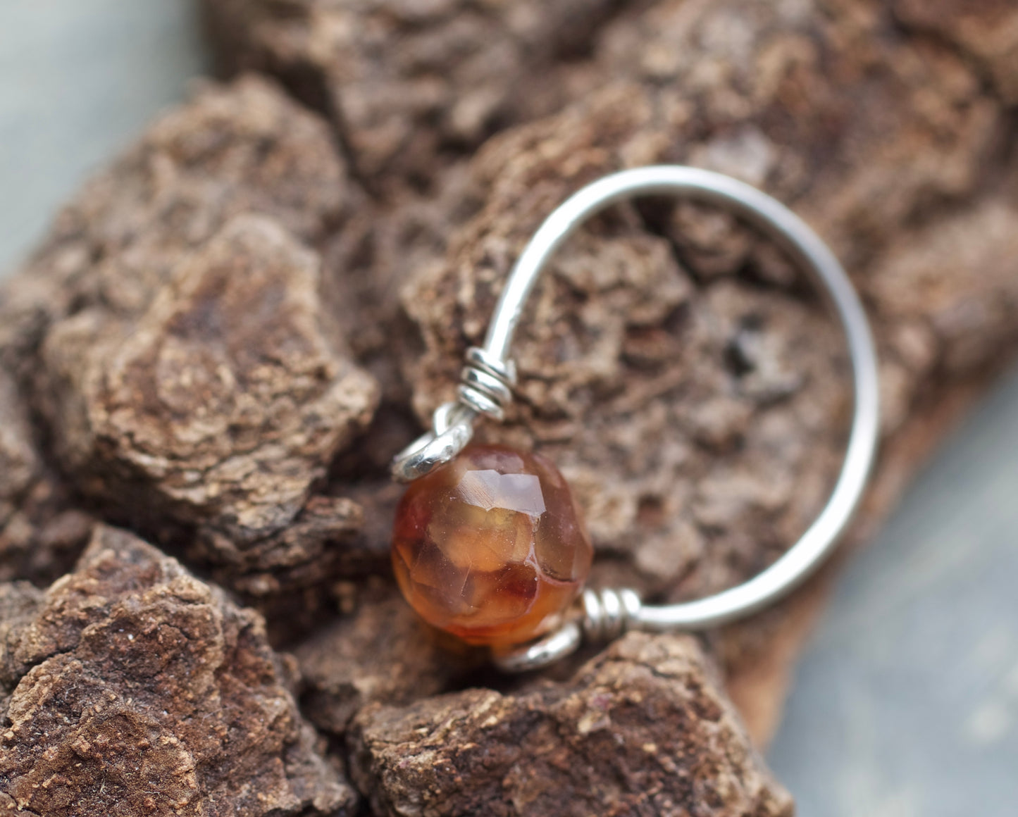 Faceted Carnelian and Sterling Silver Ring, size 5.5