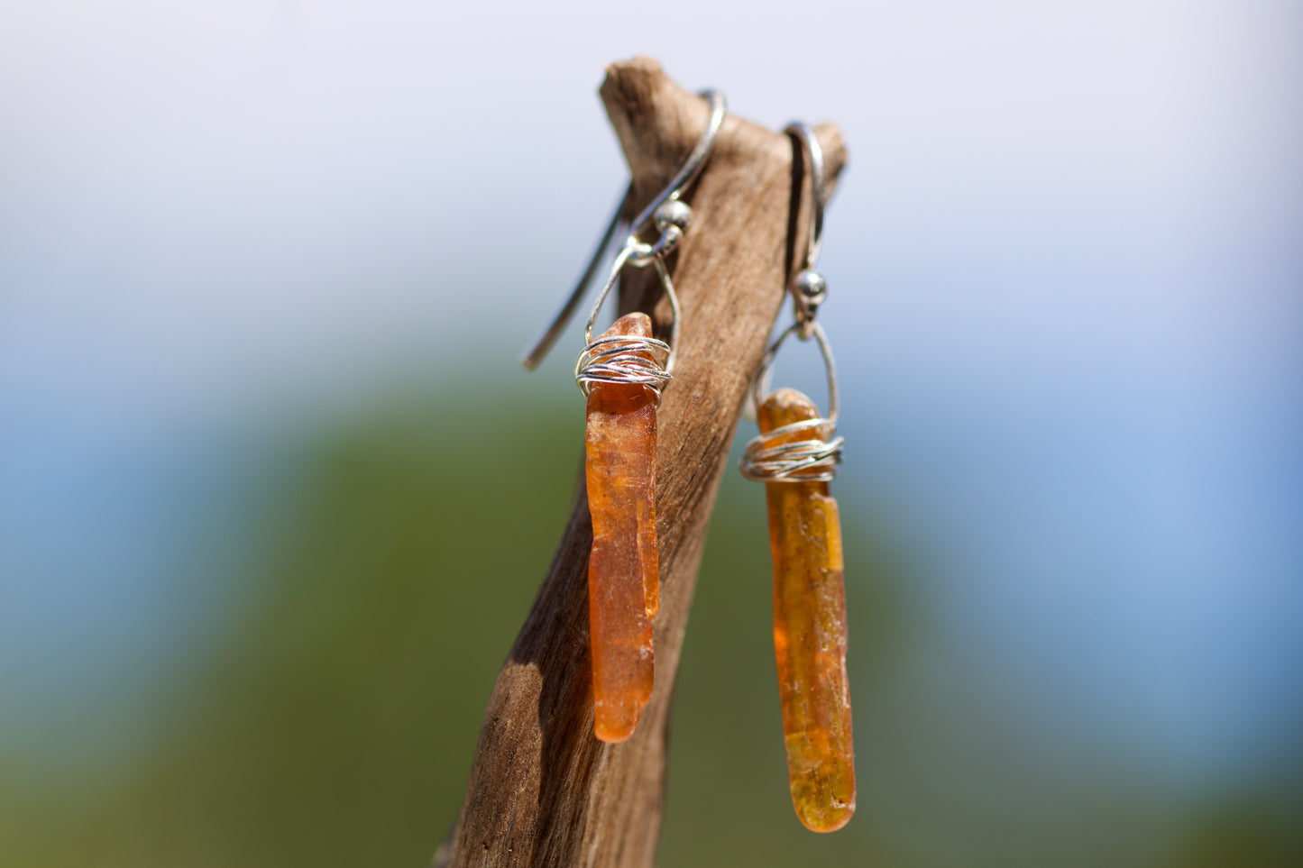 Orange Kyanite and Sterling Silver Earrings